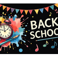 thumbnail image 4 of Colorful Back to School Themed Banner with Alarm Clock Pencils and Compass Background Decorations for School Events Classroom Decorations Photo Props and Party Supplies, 4 of 4