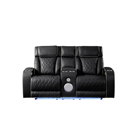 Fortuner Modern Style Recliner Loveseat Made with faux leather & Wood in Black