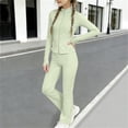 thumbnail image 6 of Sets for Girls​ Solid Color Full Zip Long Sleeve Top and Yoga Pants, Breathable Athletic Wear for Sports and Exercise 3-15 Years Green 11-12Years, 6 of 7