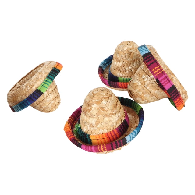 Dekaim Mini Sombrero De Paja Ala Ancha Colorido Decorativo Miniatura Botella De Cerveza Sombreros Para Fiesta Juego De Rol 4 Piezas
