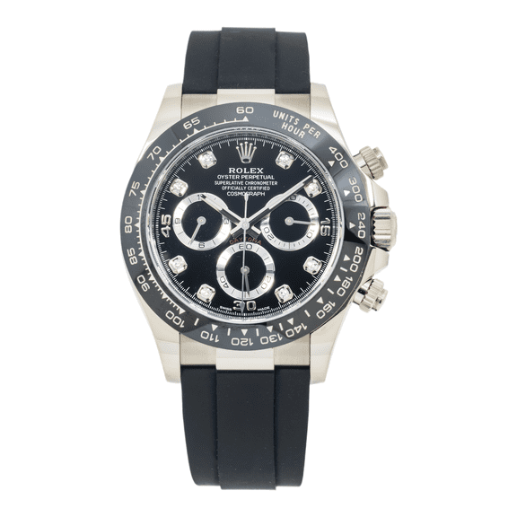 Pre-Owned Rolex Cosmograph Daytona 40MM 116519LN Black Diamond Dial Black Ceramic Tachymeter Bezel Black Oysterflex Strap
