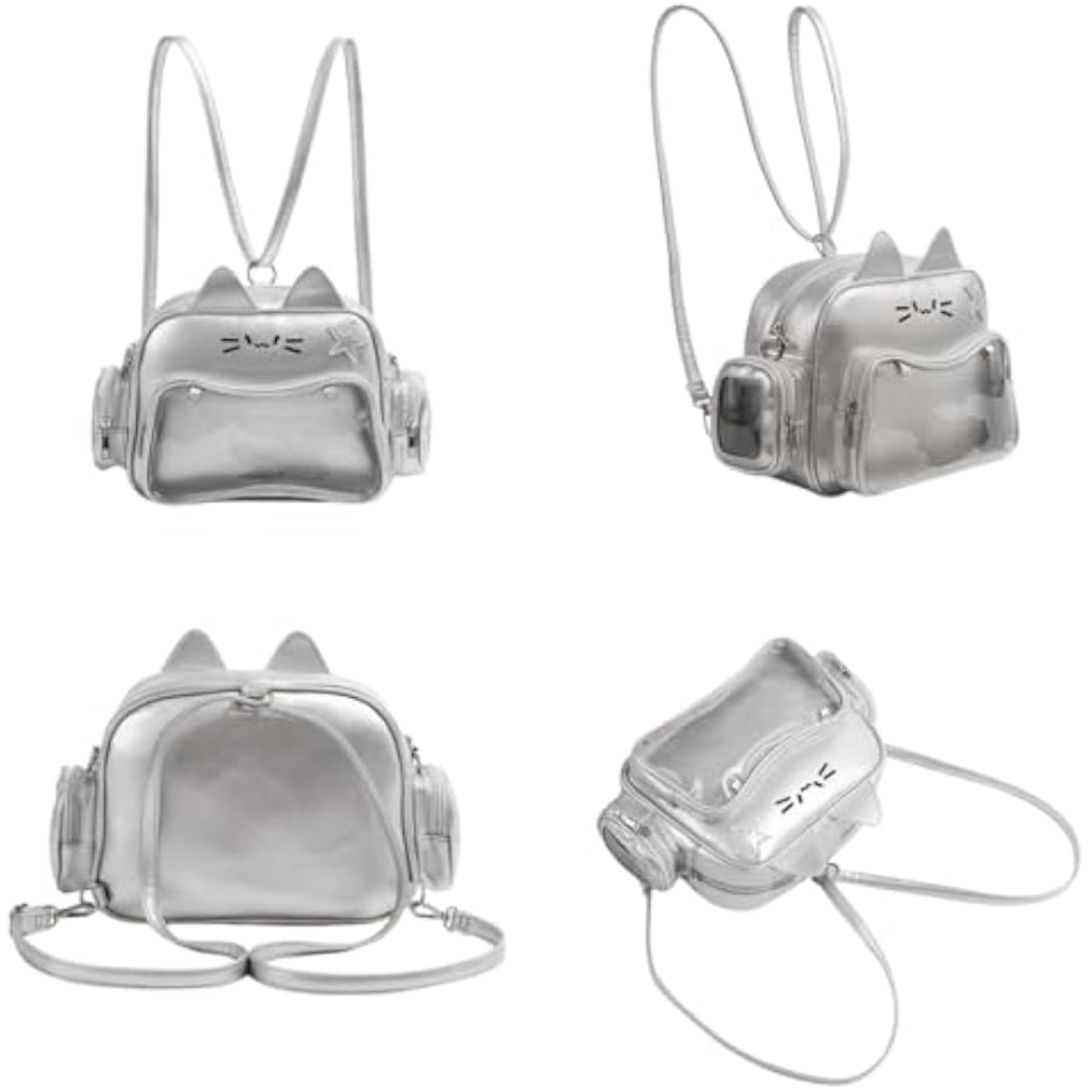 Cat Ita Bag with Clear Pin Window, Cute Anime Backpack, Pin Display Backpack, Kawaii Japanese PU Leather Y2k Aesthetic Shoulder Bag