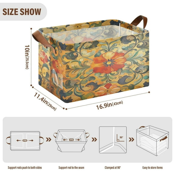 BZSMCE Collapsible Fabric Cube Storage Bins Bohemia Blossom Seamlee Pattern Design Pattern Storage Box
