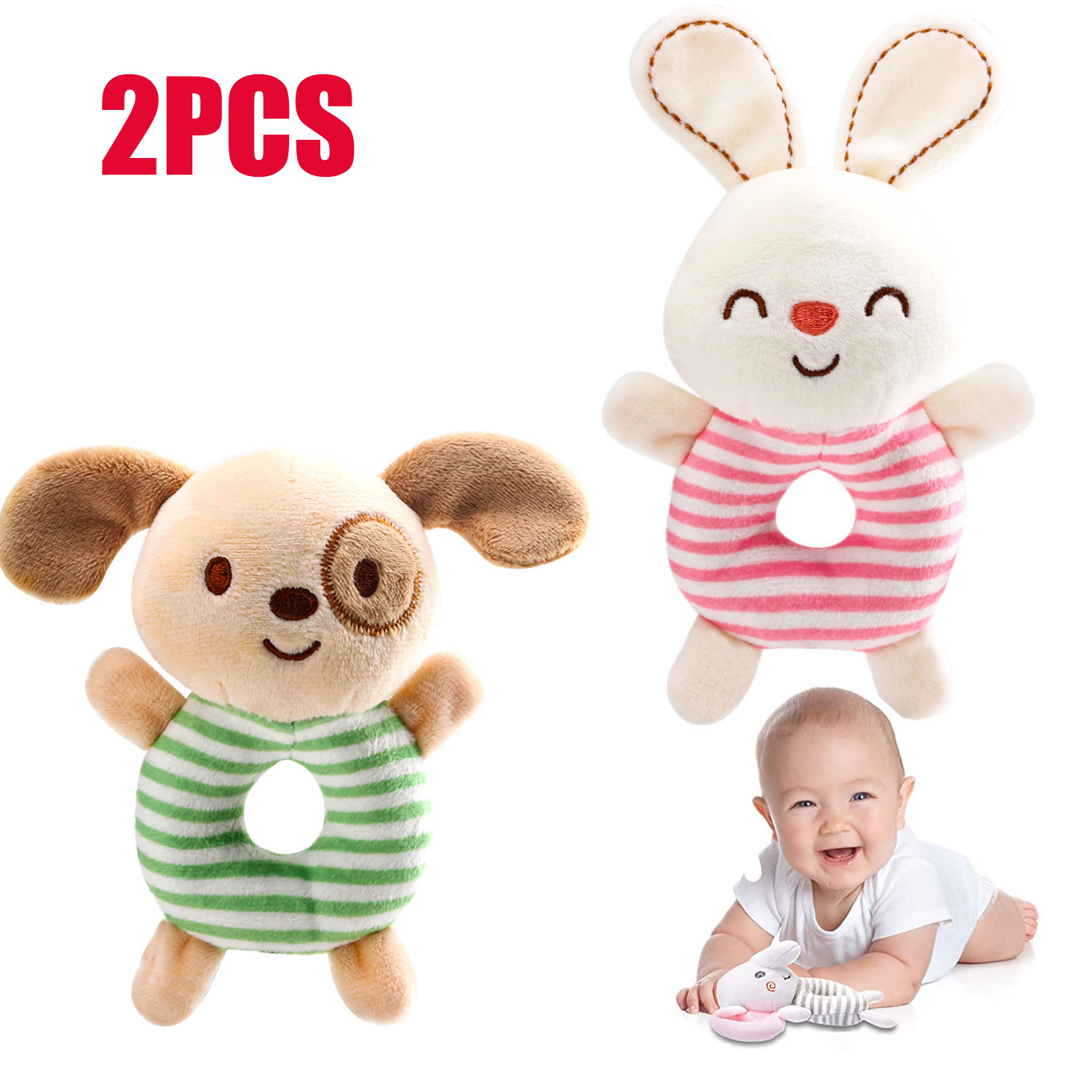 2PCS Plush Baby Rattle Toys,Infants Plush Stuffed Animal Rattle Shaker