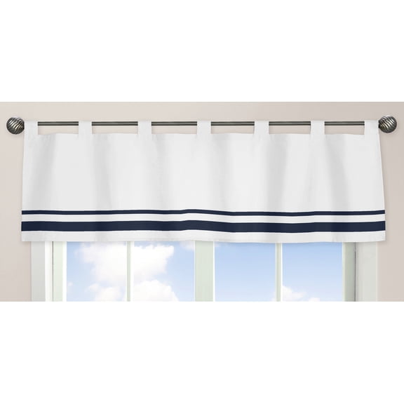 White and Navy Hotel Modern Window Valance by Sweet Jojo Designs