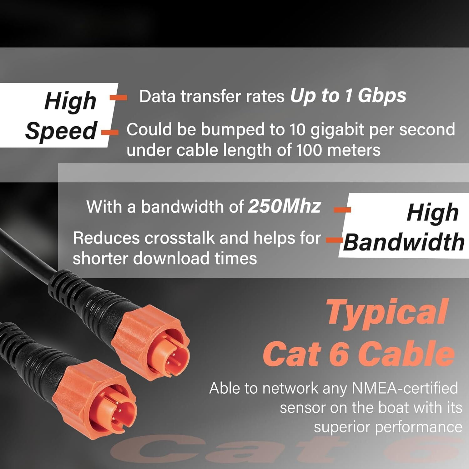 for Lowrance Ethernet Cable Cat6 w/ 5-pin Yellow Ether Connector 15-Feet 127-29