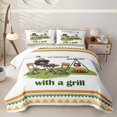 thumbnail image 2 of Erosebridal Cartoon Camping Quilt King for Boys Girls, Outdoor Grill Print King Coverlet Set, Green White, 3 Pieces, 2 of 7