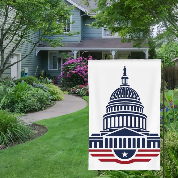 RKSupls Spring Summer Garden Flag Double Sided, Capitol Dome With Star Banner Linen Welcome Yard House Outside Outdoor Decoration,12*18 inch