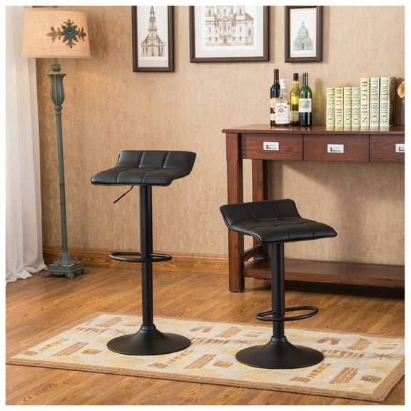 Belham Swivel Black Bonded Leather Adjustable Bar Stool, Set of 2 Black   Faux Leather