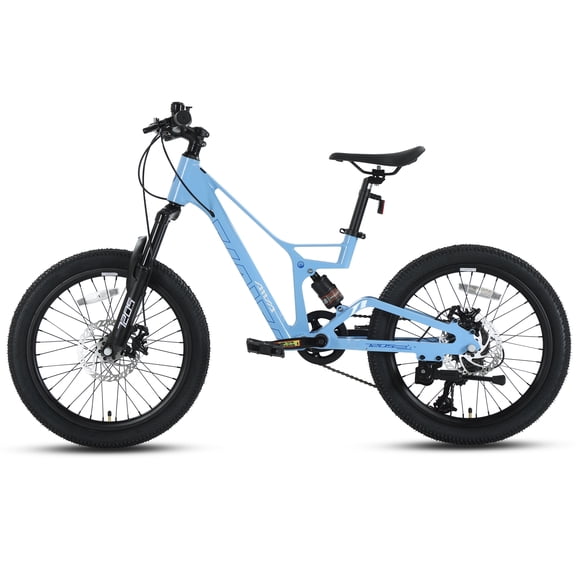 AIVA 20 Inch Mountain Bike, Magnesium Alloy Frame Dual Full-Suspension Mountain Bicycles, 7-speed Bike with Disc Brake