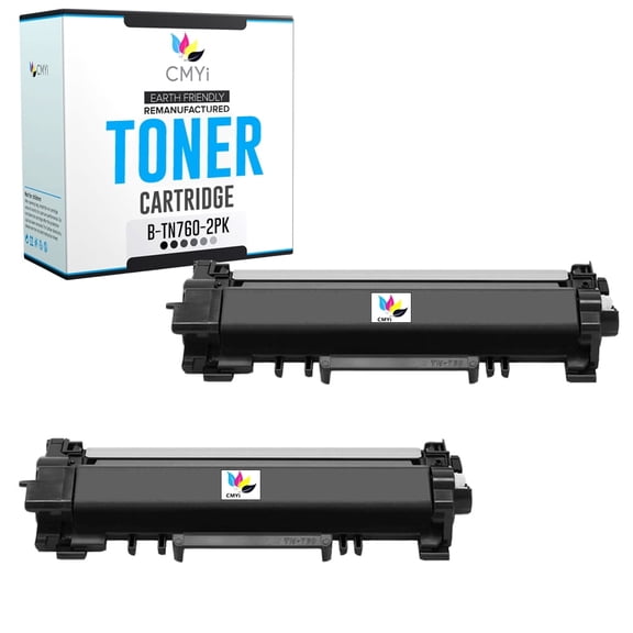 CMYi TN760 Black 2-Pack Toner Cartridges Compatible for Brother TN760 - DCP L2510D, L2512D, L2530DW, L2550DN, L2550DW, HL L2310D, L2325DW, L2350DW, L2370DN, L2370DW, L2370DW XL, L2375DW (2 Black)