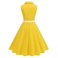thumbnail image 5 of Women's 1950s Retro Polka Dot Vintage Dress Sleeveless Prom Swing Midi Belt Dresses Notched Lapel, Guest Dresses for Women(Yellow,L), 5 of 7