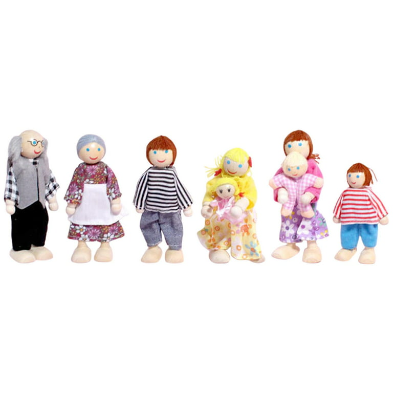 Wood Dollhouse Miniature Dolls Pretend Play Mini People Figures Early  Educational Accessories Dolls House Toy for Preschool Children B