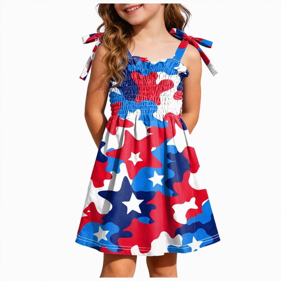 CAUYDY Baby Girl Dresses Toddler Girls 4th of July Straps Dress Kids American Flag Stars Striped Sundress Children Independence Day Clothes 12 18 24 Months 3T 4T 5T 6T (Sizes 5-6 Years,White)