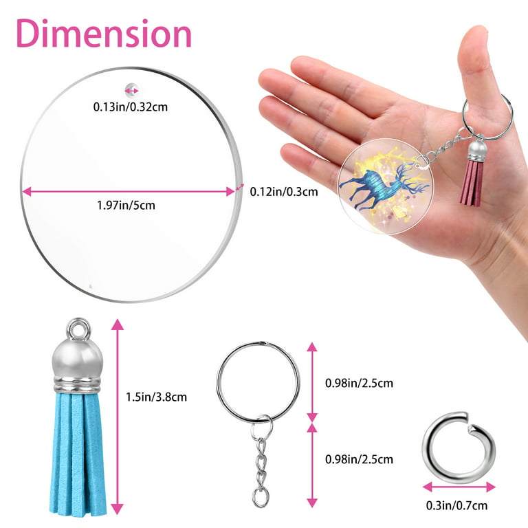 Acrylic Keychain Blanks Making Kit, PASEO 108Pcs Transparent Ornament Craft  Tassels Set Including Each 36Pcs 3-inch Round Clear Circle Disc, Key Jump