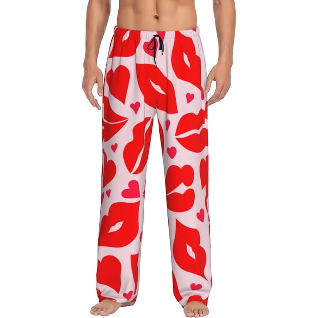 Kdxio Lips Kiss Pattern Men's Pajama Pants, Elastic Waist with Drawstring and Pockets, Comfortable Loungewear-Small