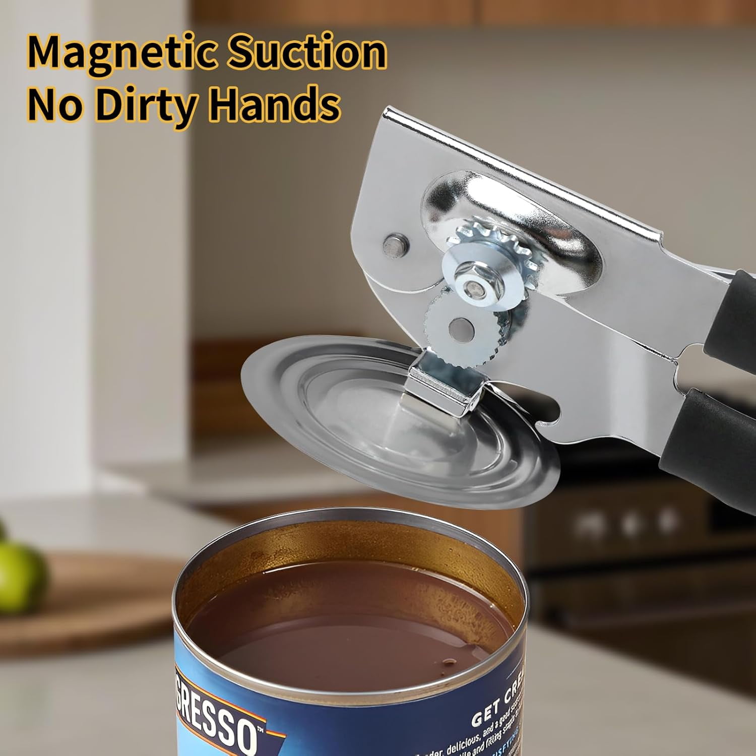 ABCISI Manual Can Opener, Heavy Duty Power Can Opener with Soft Touch Handle, Sharp Blade, Smooth Edge, Can Opener with Multi-Purpose Bottle Opener, Get a Bottle Opener, Black