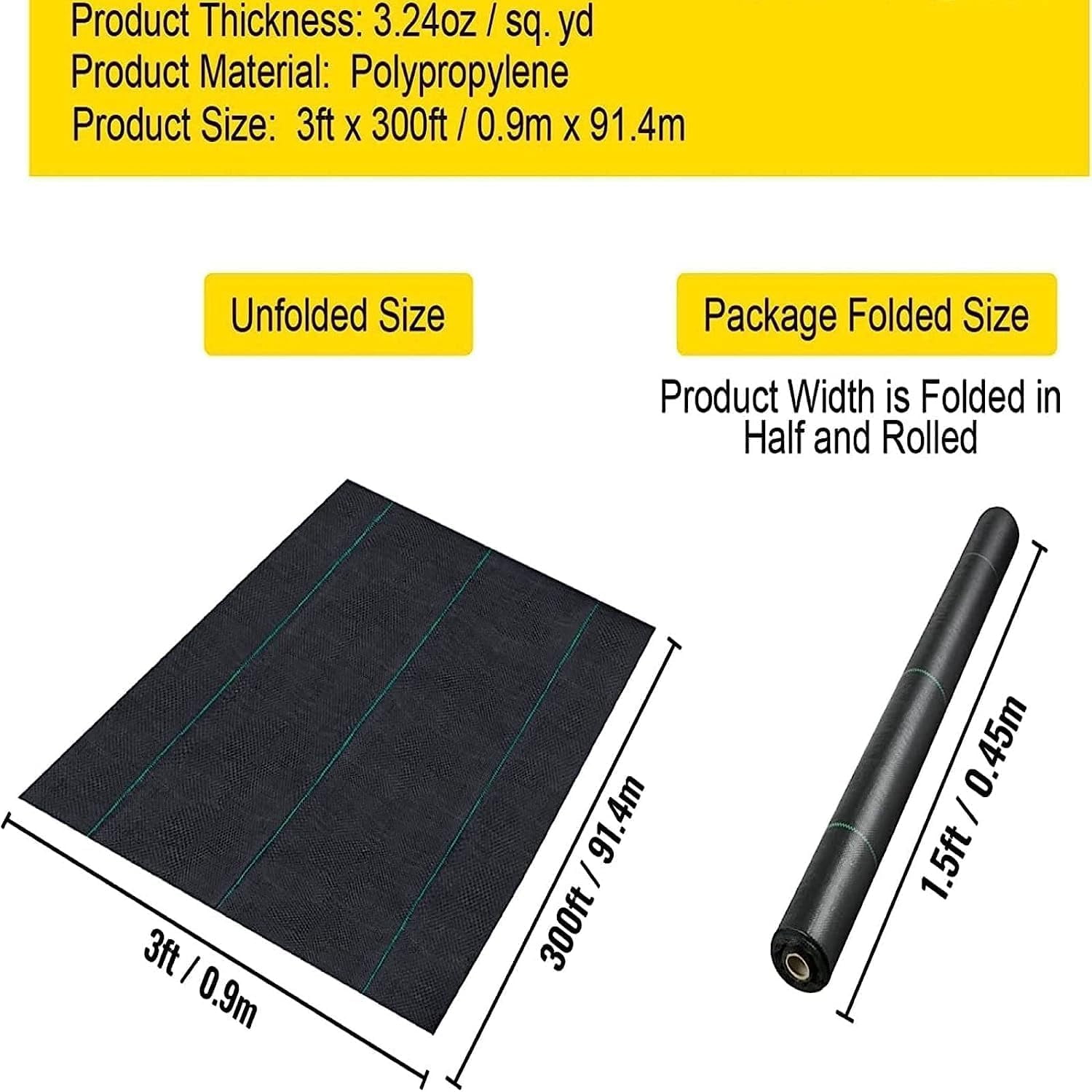 EastVita 3ft x300ft Weed Barrier Landscape Fabric, 3.24oz High-Density Woven Landscape Fabric for Garden, Yard, Flower Bed, Landscaping Weed Control Fabric Ground Cover, Easy Setup