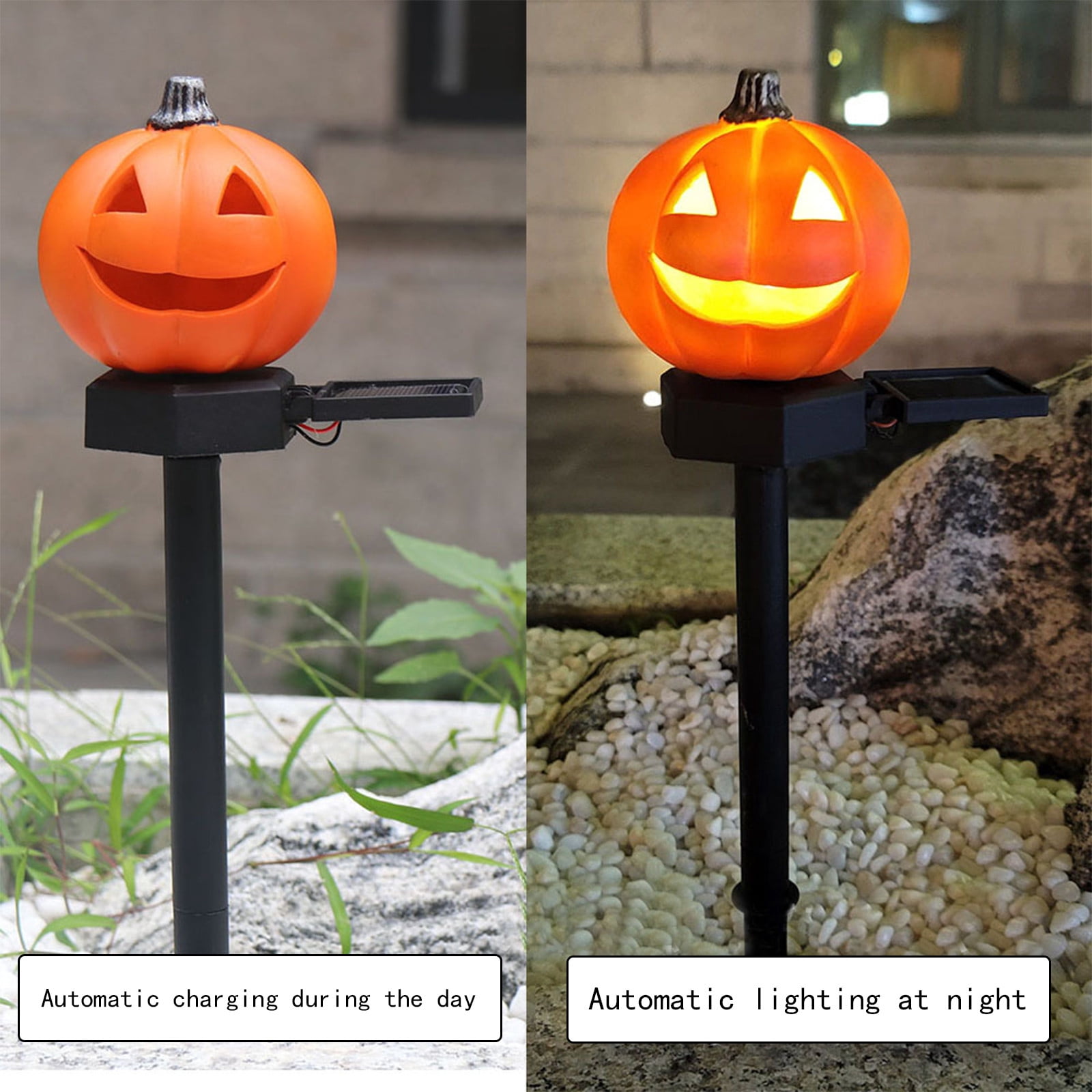 FEOLGEHLY Outdoor Halloween Decorations, Halloween Pumpkin Solar Pathway Light, Waterproof Jack O Lantern Garden Stake Lights for Outside Yard Lawn Walkway Balcony Front Porch Decor
