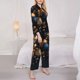 thumbnail image 3 of Balery Elegant Golden Blue Ornaments Conjunto de Pijama con Estampado para Mujer, Conjunto de Dos Piezas con Manga Larga, Ropa de Dormir Suave con Bolsillos, Pijamas Cómodos-Small, 3 of 7