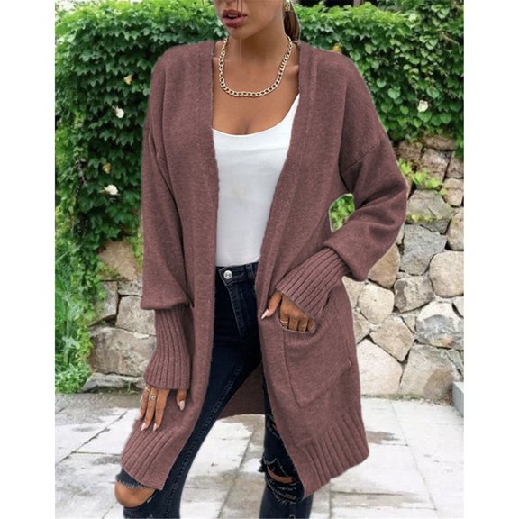 Sanbonepd Womens Sweaters Solid Color Loose Pocket Knit Cardigan Long Oversized Sweater Coat