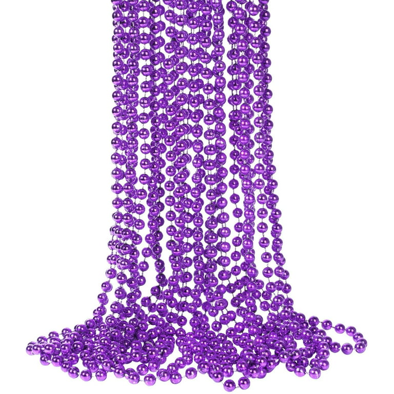 33 Inch 7 mm Metallic Purple Bead Necklaces, 6pcs Mardi Gras Beads Bulk  Round Beaded Necklaces Costume Necklace for Mardi Gras Party Christmas  Festive Events, Party Favors 