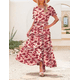 thumbnail image 3 of Vestido largo bohemio con estampado floral para mujer, vestido largo con mangas abullonadas y mangas cortas, falda informal de verano para playa y vacaciones, 3 of 5