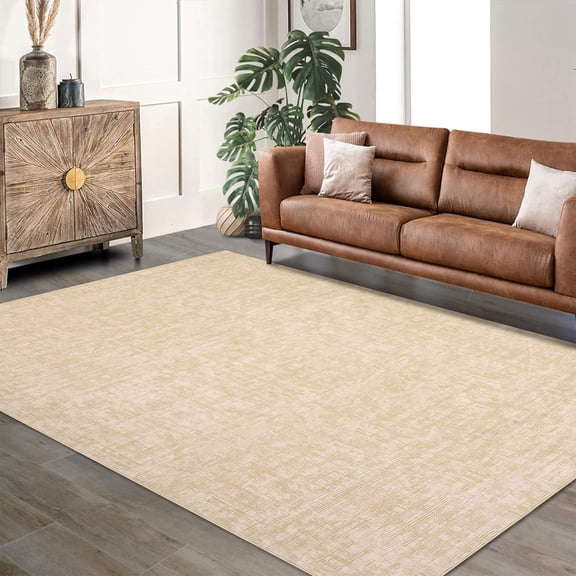 EcoSummer 9x12 Washable Modern Area Rug – Non-Slip, Stain-Resistant Large Bedroom & Living Room Rug, Contemporary Accent Floor Carpet for Home, Dining Room, Beige