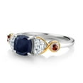 thumbnail image 3 of Gem Stone King 925 Silver and 10K Yellow Gold 3-Stone Ring Cushion Sapphire Half Moon Moissanite (1.99 Carat Cttw) (Size 6), 3 of 4