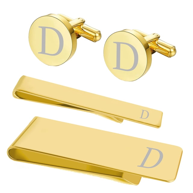 BodyJ4You 4PC Cufflinks Tie Bar Money Clip Button Shirt Personalized Initials Letter D Gift Set
