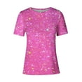 thumbnail image 4 of DDAPJ pyju Short Sleeve T-shirts for Women 2025 Fashion Sequin Printed Dressy Casual Round Neck Tee Tops Sparkly Glitter Party Tee Shirts Birthday Gift Hot Pink M, 4 of 5