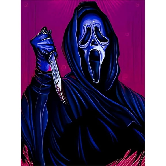 Scream 5D DIY Diamond Art Painting by Number Kits Horror film 12x16 Inch for Round Full Drill Rhinestone Cross Stitch Mosaic Art for Home Wall Decoration