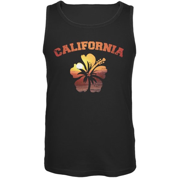 California Hibiscus Black Adult Tank Top - X-Large