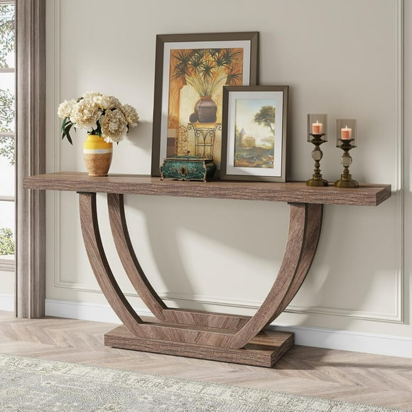 63-Inch Wood Console Table with Geometric Base