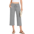 thumbnail image 2 of Womens Capris Pants Summer Casual Loose Drawstring Elastic High Waist Trousers wide Leg 2026 Lounge Beach Cropped Slacks Light Gray XL, 2 of 5