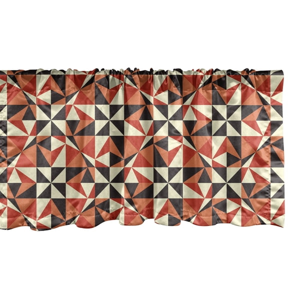 Geometric Window Valance, Repetitive Pattern of Mosaic Inspired Triangles and Squares, Curtain Valance for Kitchen Bedroom Decor with Rod Pocket, 54" X 12", Burnt Sienna Multicolor, by Ambesonne
