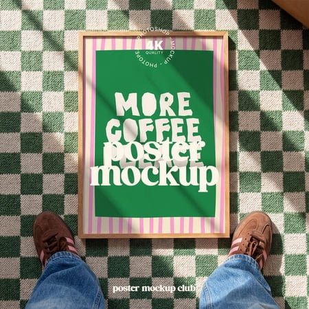 Vertical Wood Frame Poster Mockup for Wall Art (PSD, JPG), Unframed Paper Poster 8x10in