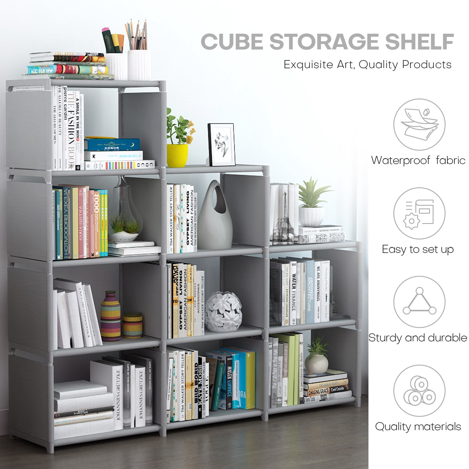 9 Cube Storage Shelf Organizer DIY Bookcase Closet Cabinet for Office Home Bedroom, Gray
