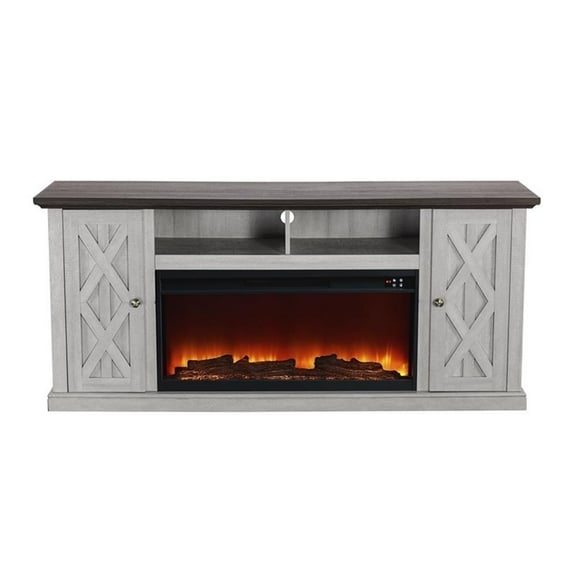 Maklaine 2-Door TV Stand Media Console for TV up to 75" w/ Fireplace - Off White