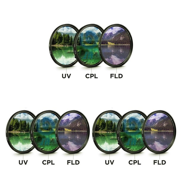 Kearding Juego de filtros de lente 3 en 1 CPL FLD de luz púrpura de 3 piezas con bolsa Protector de cámara Estuche de transporte de reemplazo de Type1 NO1