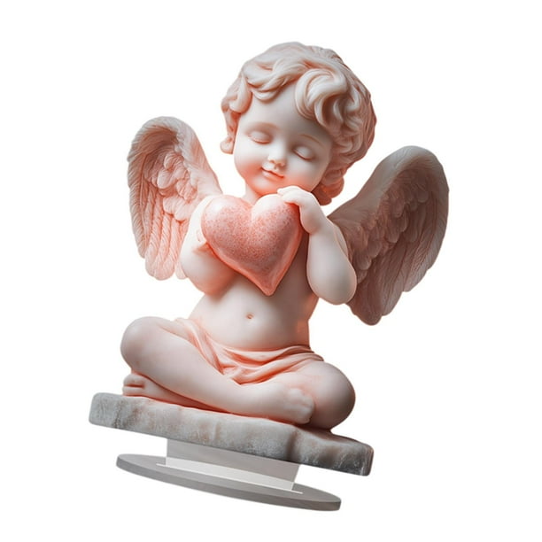 Estatua de ángel acrílico con forma de corazón, adorno decorativo para oficina, regalo de ángel querubín, decoración para fiesta, sala de estar, chime