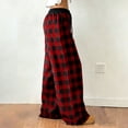 thumbnail image 6 of Women's Plaid Loungewear Pants - Drawstring High Waist Elastic Trousers, Soft Wide Leg Pants for Casual Red 5XL, 6 of 9