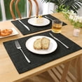 thumbnail image 4 of Placemats Set of 4, Yamaziot Double Layer Cloth Fabric Heat Resistant Place Mat, Washable Reversible Rectangle Dining Table Mats, Linen Style Black, 12"x18", 4 of 9