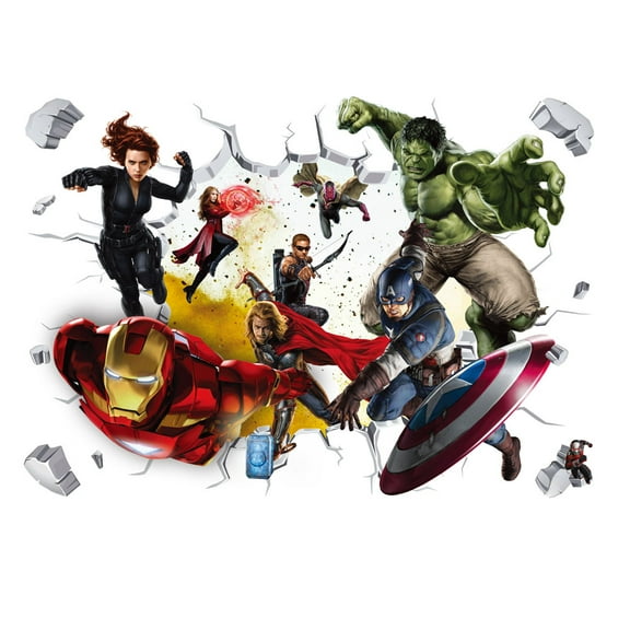 Gusuhome Superhero Wall Sticker Decals 3d Avengers Cartoon Detachable PVC for Kids Boys Room Bedroom Wall Decor, 16 inches x 24 inches