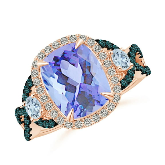 ANGARA Natural 2.6 ct Tanzanite & Aquamarine Crossover Ring with Diamond in 14K Rose Gold for Women (Size-10x8mm) | December Birthstone, Anniversary, Jewelry Gift for Women | Natural Tanzanite Ring
