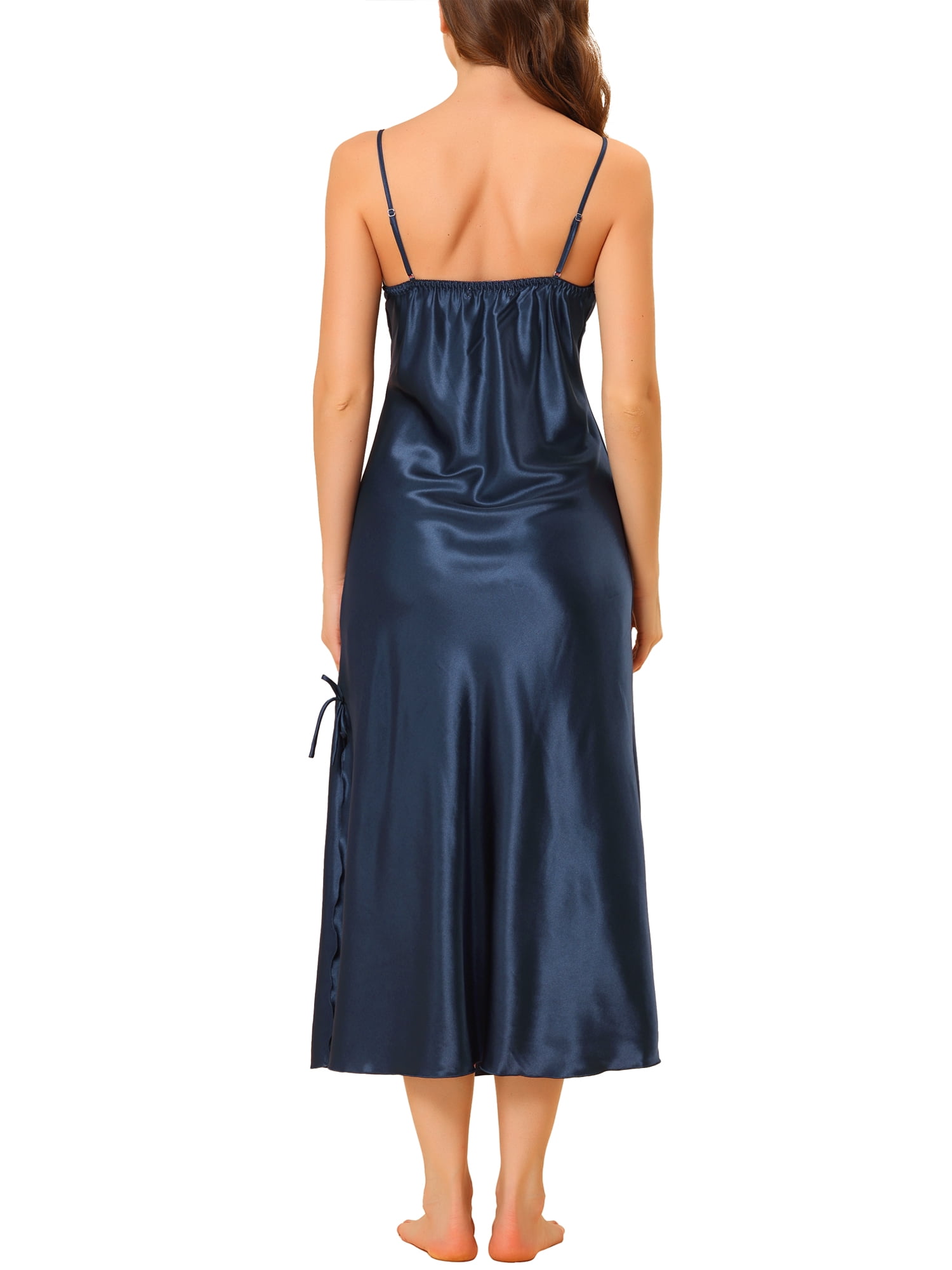 Unique Bargains Women's Satin Pajama V Neck Sexy Nightdress Soft Midi Lounge Dress