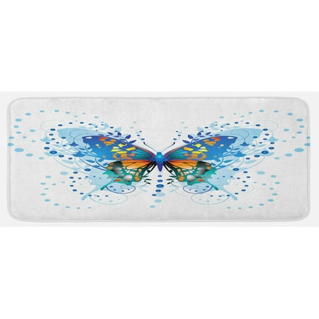 

Swallowtail Butterfly Kitchen Mat Animal with Twigs Curls and Dots Abstract Art Plush Decorative Kitchen Mat with Non Slip Backing 47 X 19 Blue Turquoise Orange by Ambesonne