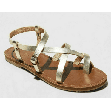 Universal Thread Lavinia Faux Leather Toe Wrap Thong Sandal Summer Gold US 12