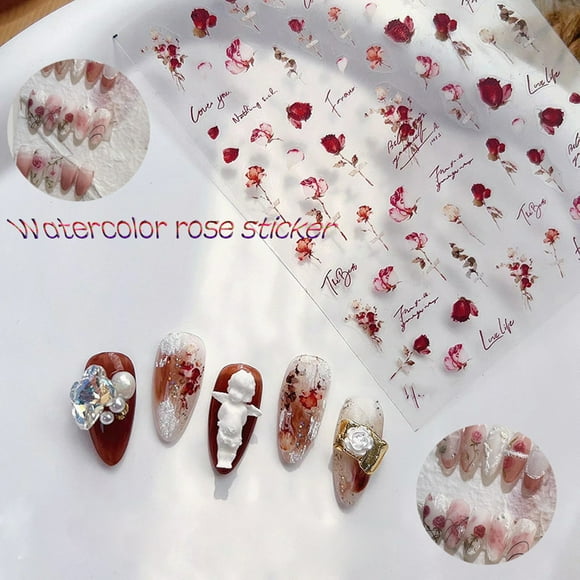 EGNMCR Nail Stickers Nail Enhancement Retro Ultra-thin Watercolor Dried Rose Flower Stickers Rose About Nail Decals Small Pattern Decorations nail stickers