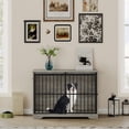 thumbnail image 3 of Hzuaneri 44 Inch Dog Crate Furniture, XL Indoor Dog Kennel for Large Dog with Barn Door, Heavy Duty Wooden Dog Cage as TV Stand & End Table, Greige Black, 3 of 7